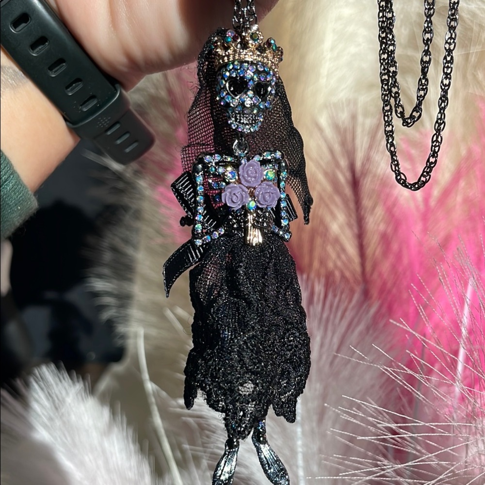 Betsey Johnson Elegant  Black and Purple Skeleton Pendant Necklace